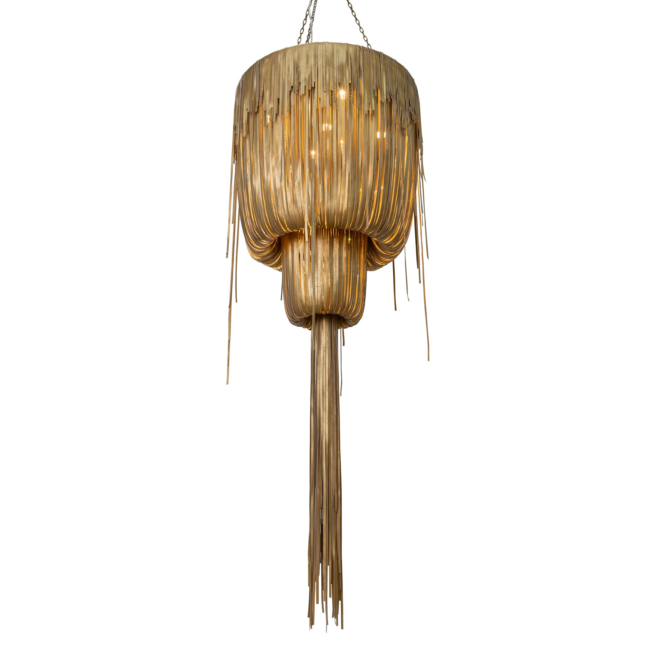 Medium Round Double-Ball Urchin Leather Chandelier in Metallic Leather
