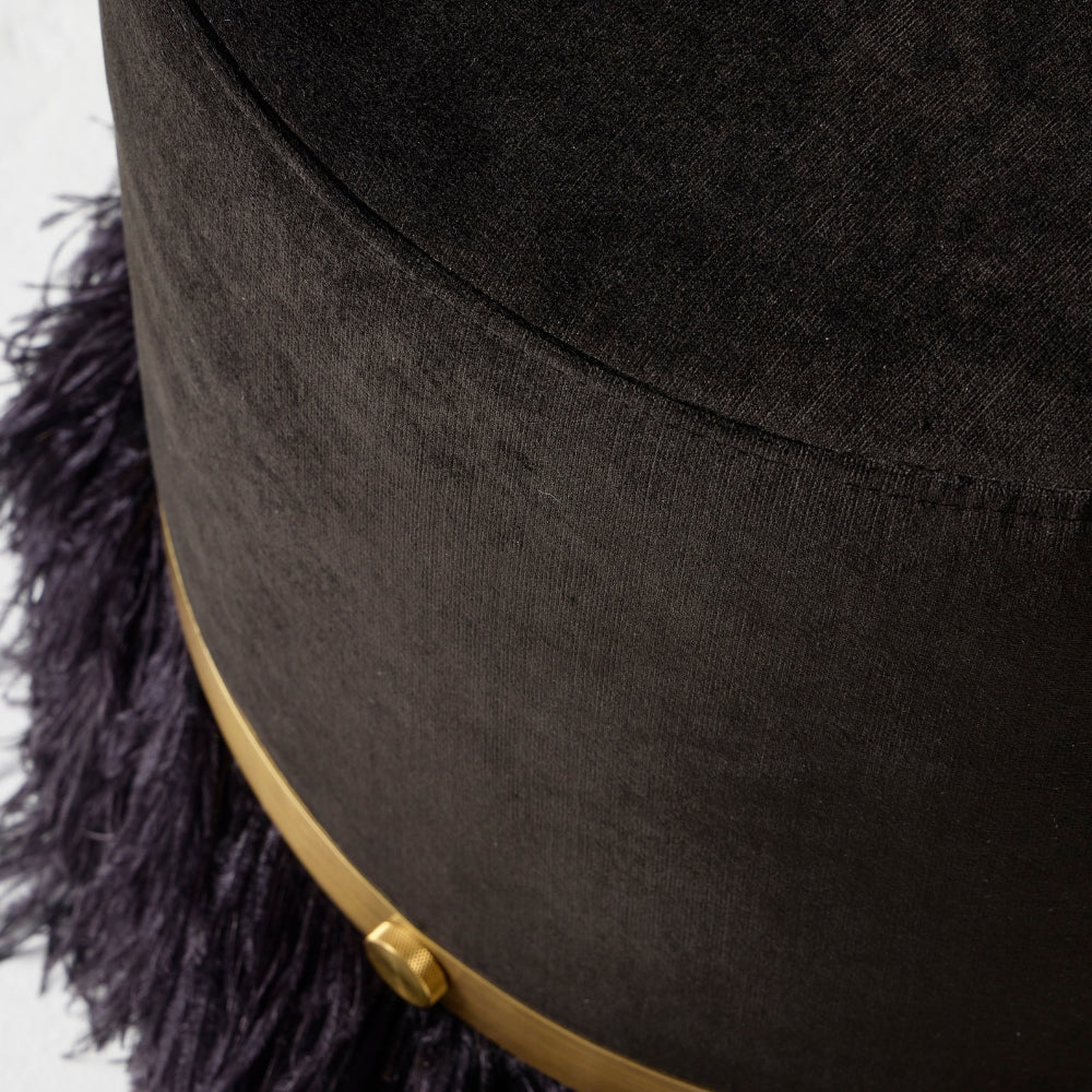 Ostrich Fluff Pouf Ottoman - Black Velvet / Black Feather