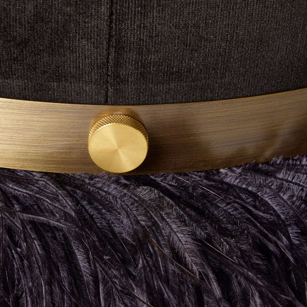 Ostrich Fluff Pouf Ottoman - Black Velvet / Black Feather