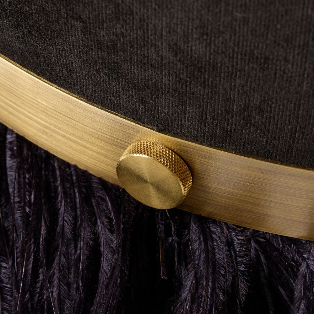 Ostrich Fluff Pouf Ottoman - Black Velvet / Black Feather