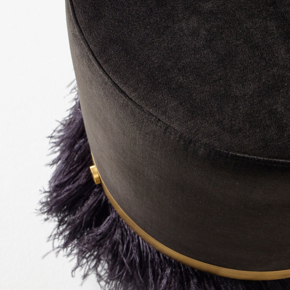 Ostrich Fluff Pouf Ottoman - Black Velvet / Black Feather