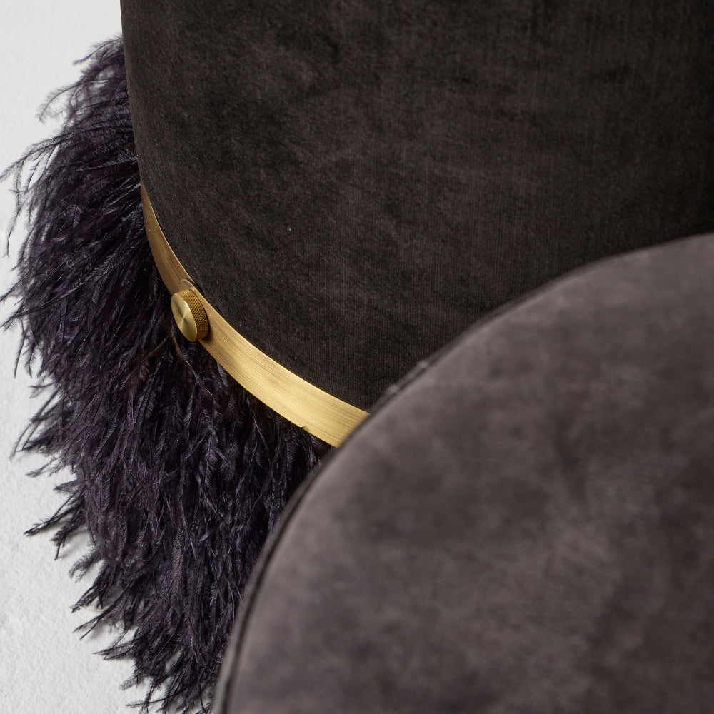 Ostrich Fluff Pouf Ottoman - Black Velvet / Black Feather