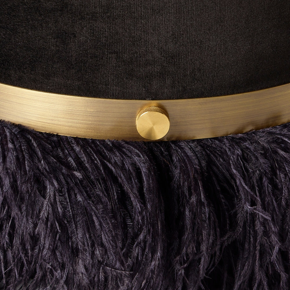 Ostrich Fluff Pouf Ottoman - Black Velvet / Black Feather