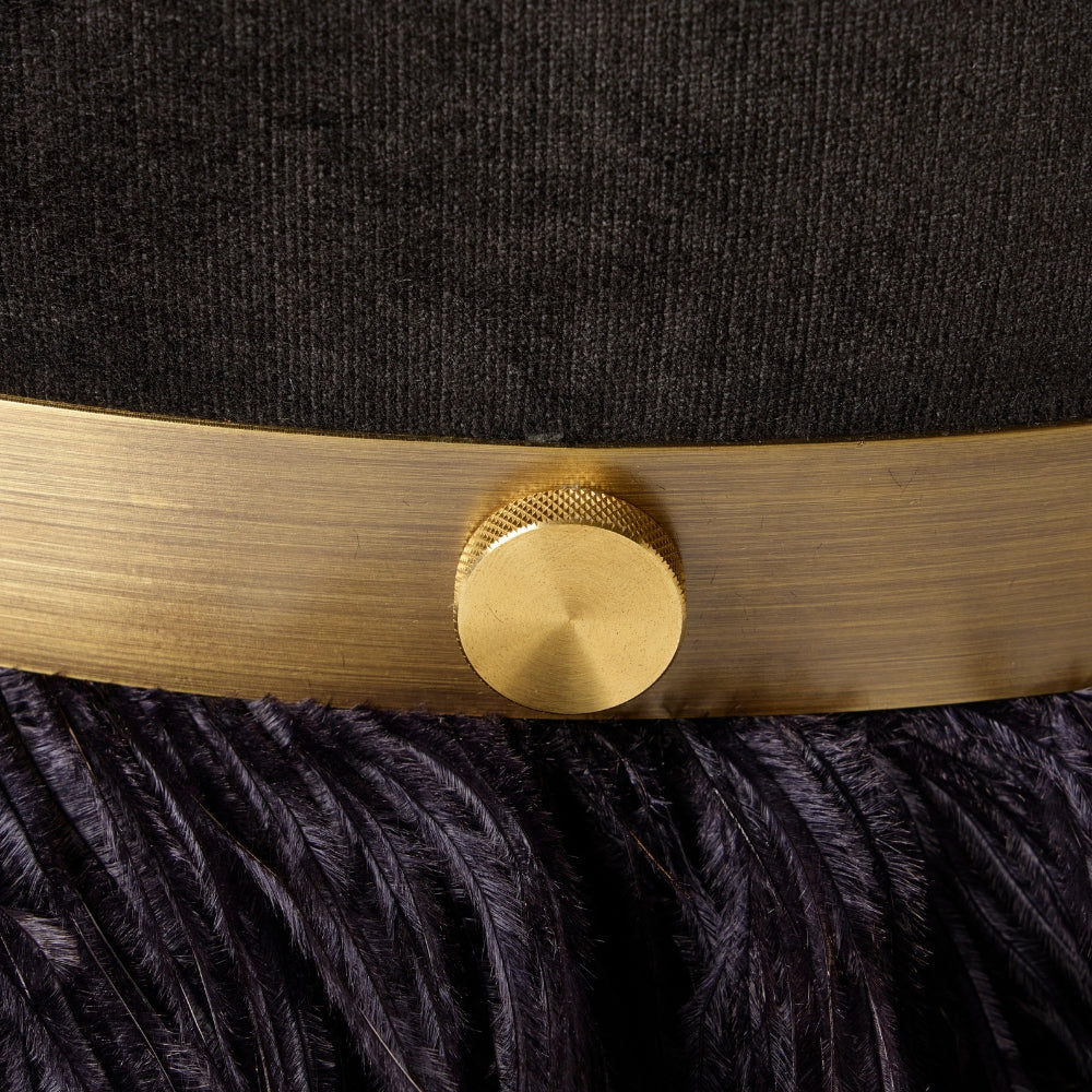 Ostrich Fluff Pouf Ottoman - Black Velvet / Black Feather