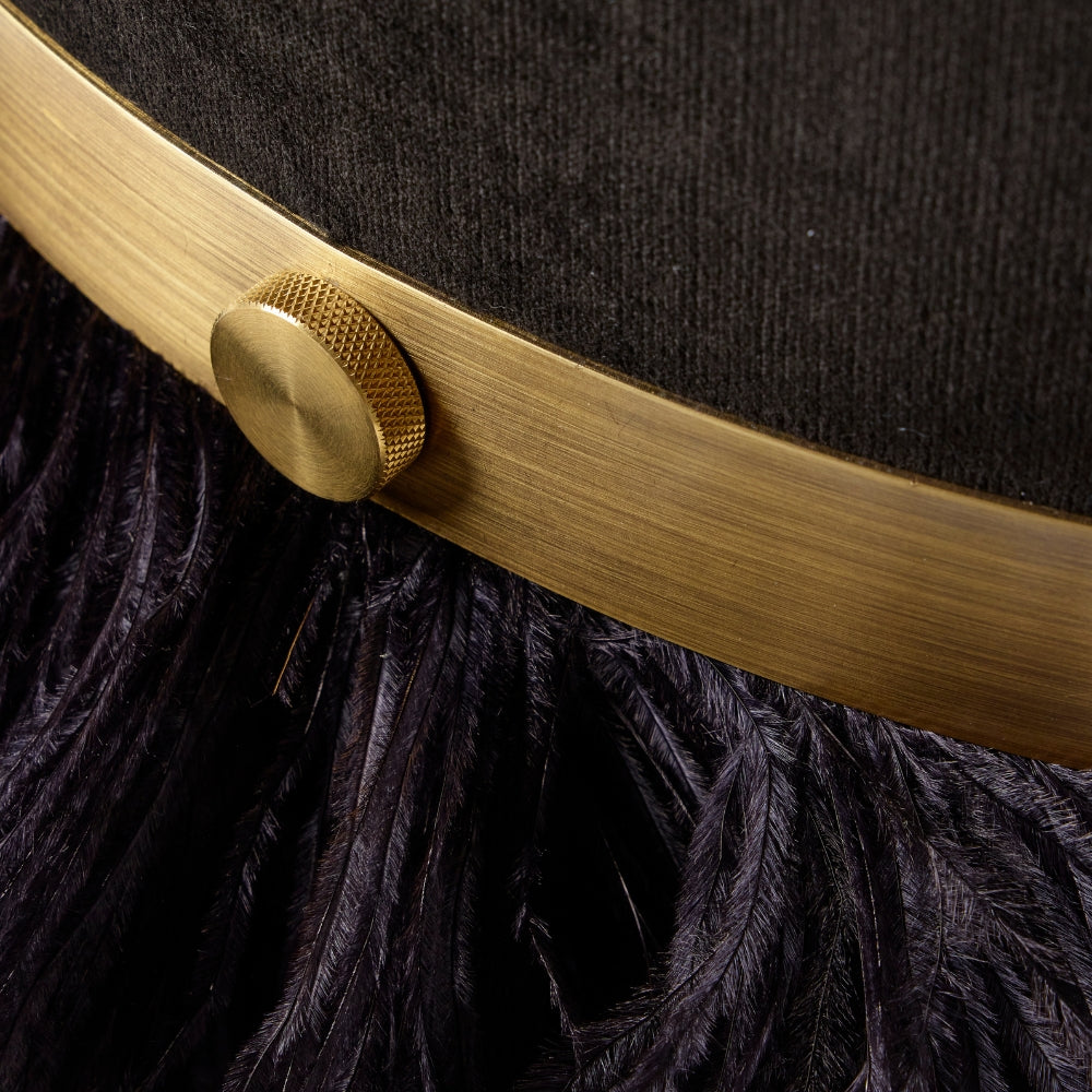 Ostrich Fluff Pouf Ottoman - Black Velvet / Black Feather