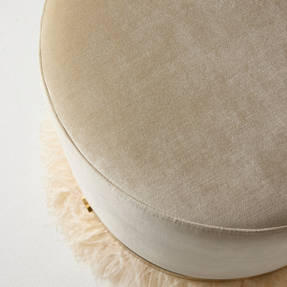 Ostrich Fluff Pouf Ottoman - Porcelain Velvet / Cream Feather