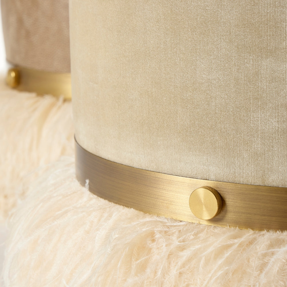 Ostrich Fluff Pouf Ottoman - Porcelain Velvet / Cream Feather