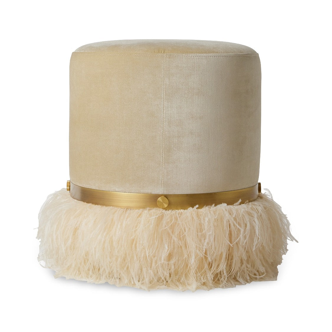Ostrich Fluff Pouf Ottoman - Porcelain Velvet / Cream Feather