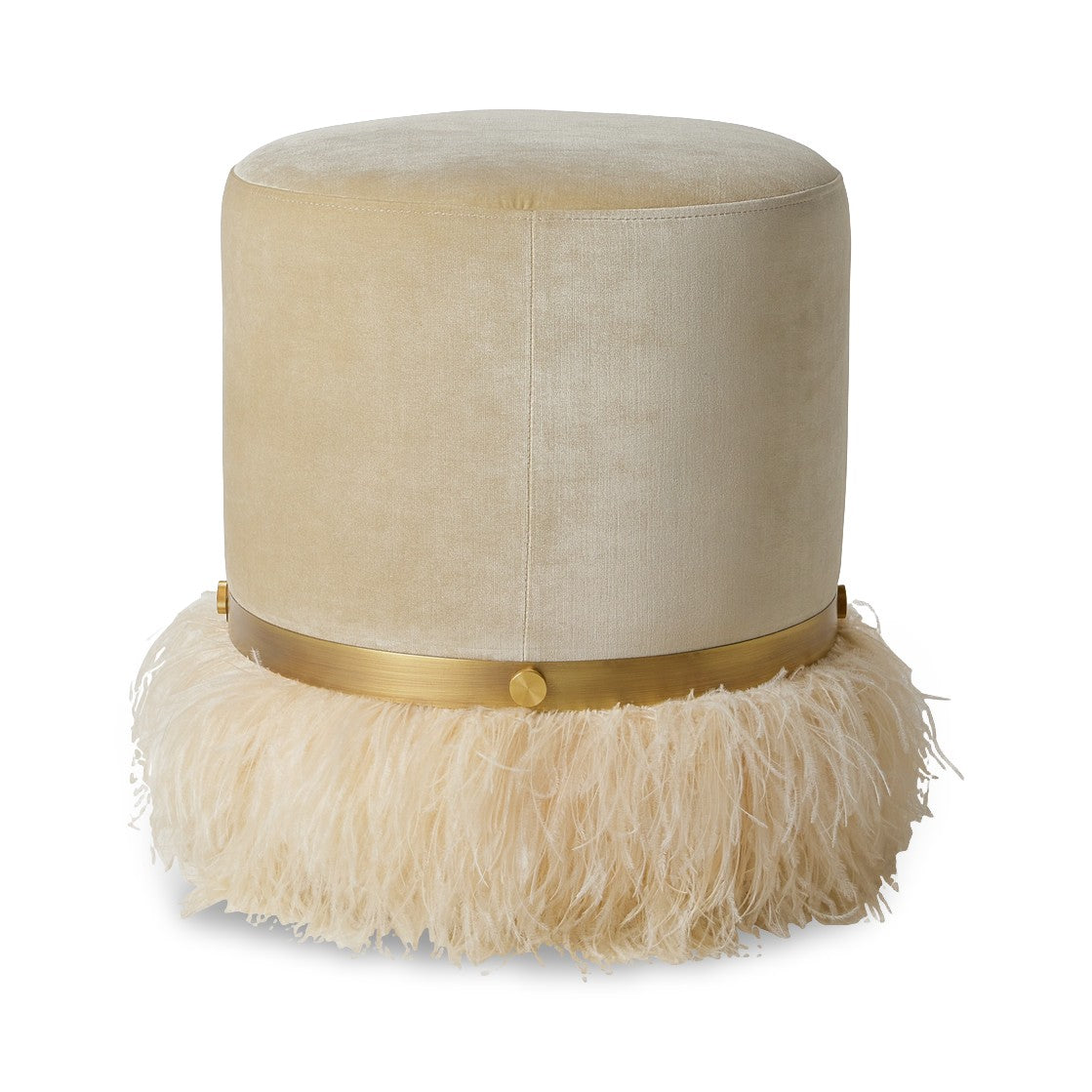 Ostrich Fluff Pouf Ottoman - Porcelain Velvet / Cream Feather