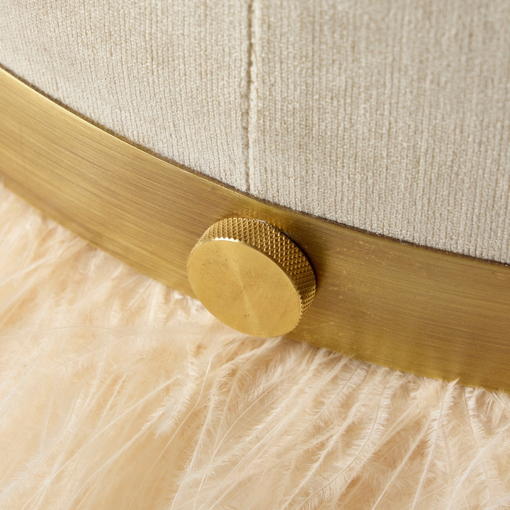 Ostrich Fluff Pouf Ottoman - Porcelain Velvet / Cream Feather