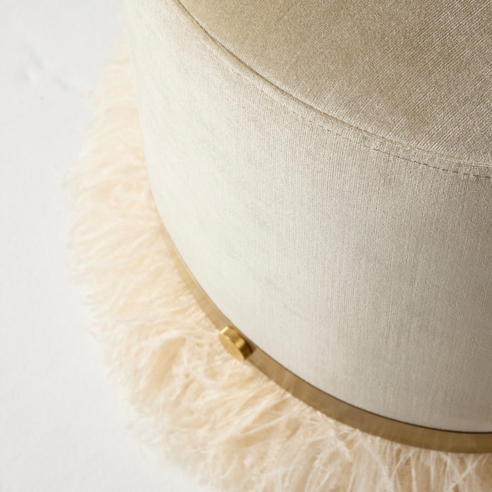 Ostrich Fluff Pouf Ottoman - Porcelain Velvet / Cream Feather