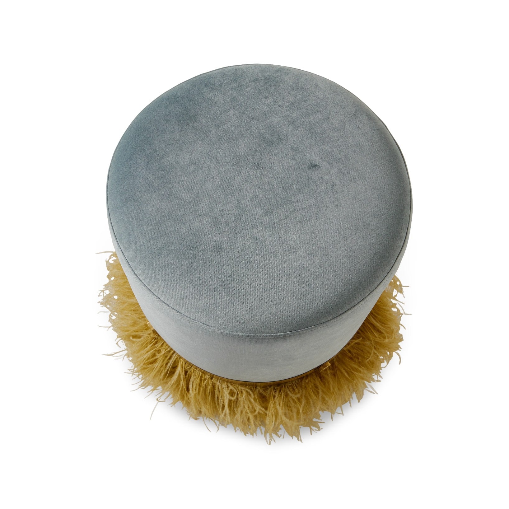 Ostrich Fluff Pouf Ottoman - Silver Velvet / Gold Feather