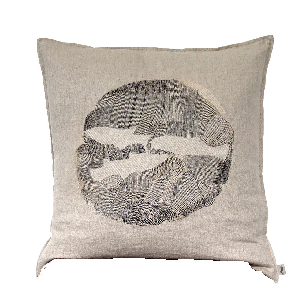 Semionotus Black Embroidered Pillow