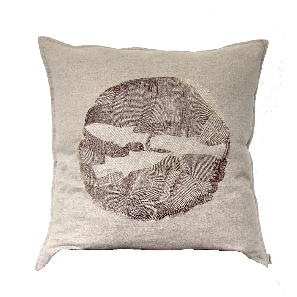 Semionotus Brown Embroidered Pillow