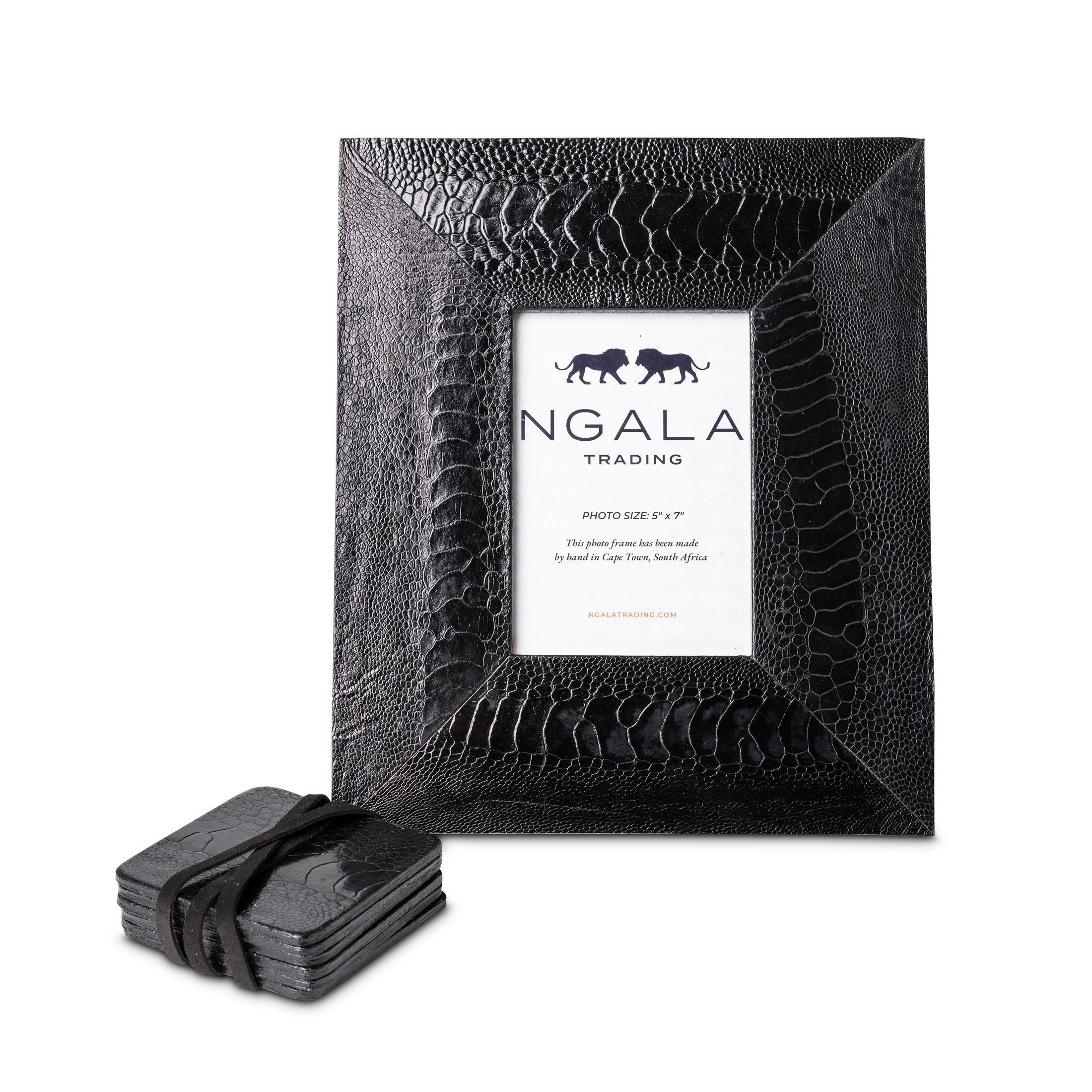Ostrich Shin Leather Photo Frame - Black