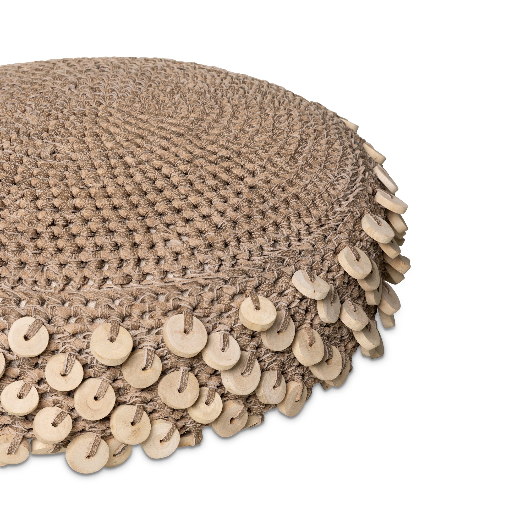 Chobe Crocheted Pebble Ottoman Set w/ Wood Discs