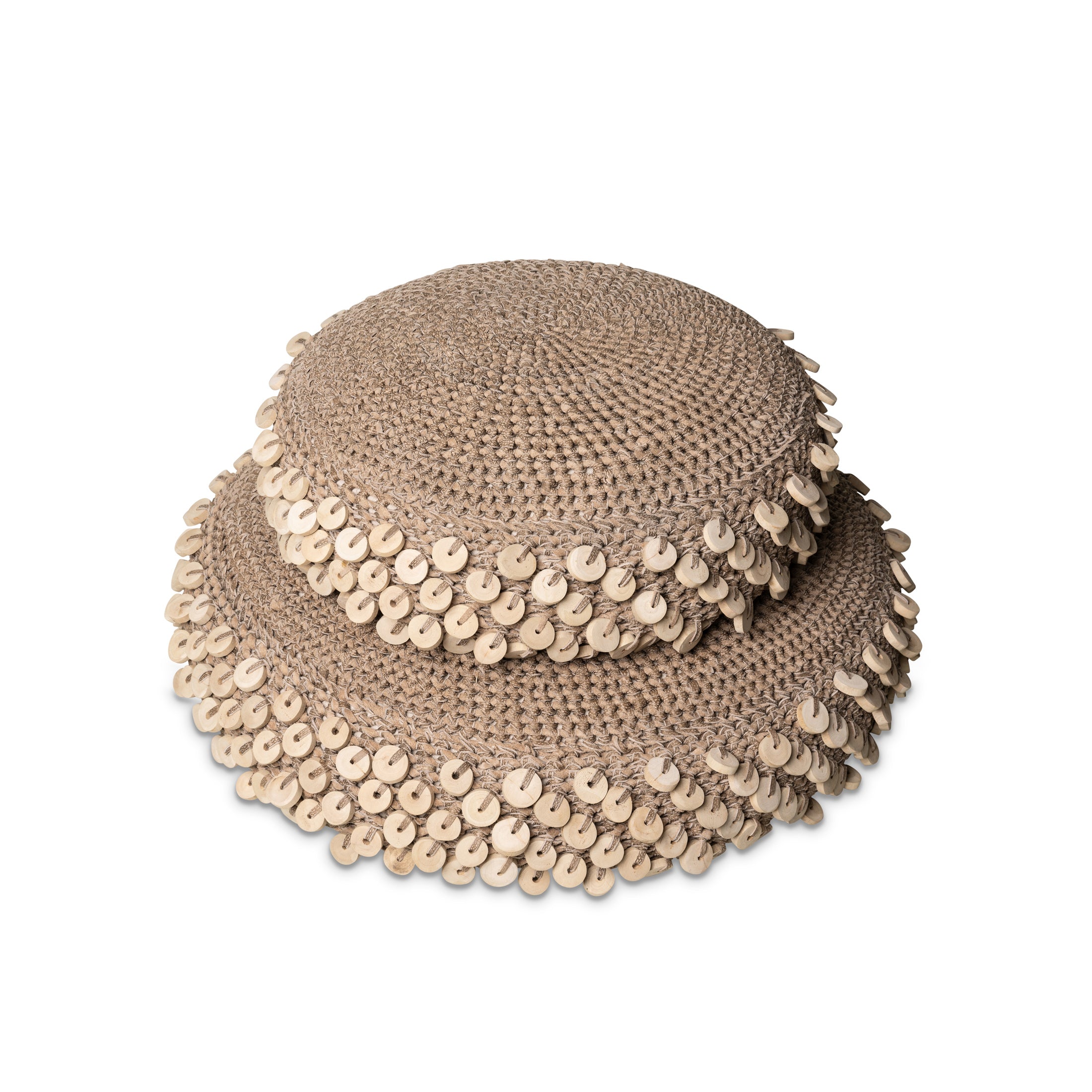 Chobe Crocheted Pebble Ottoman Set w/ Wood Discs