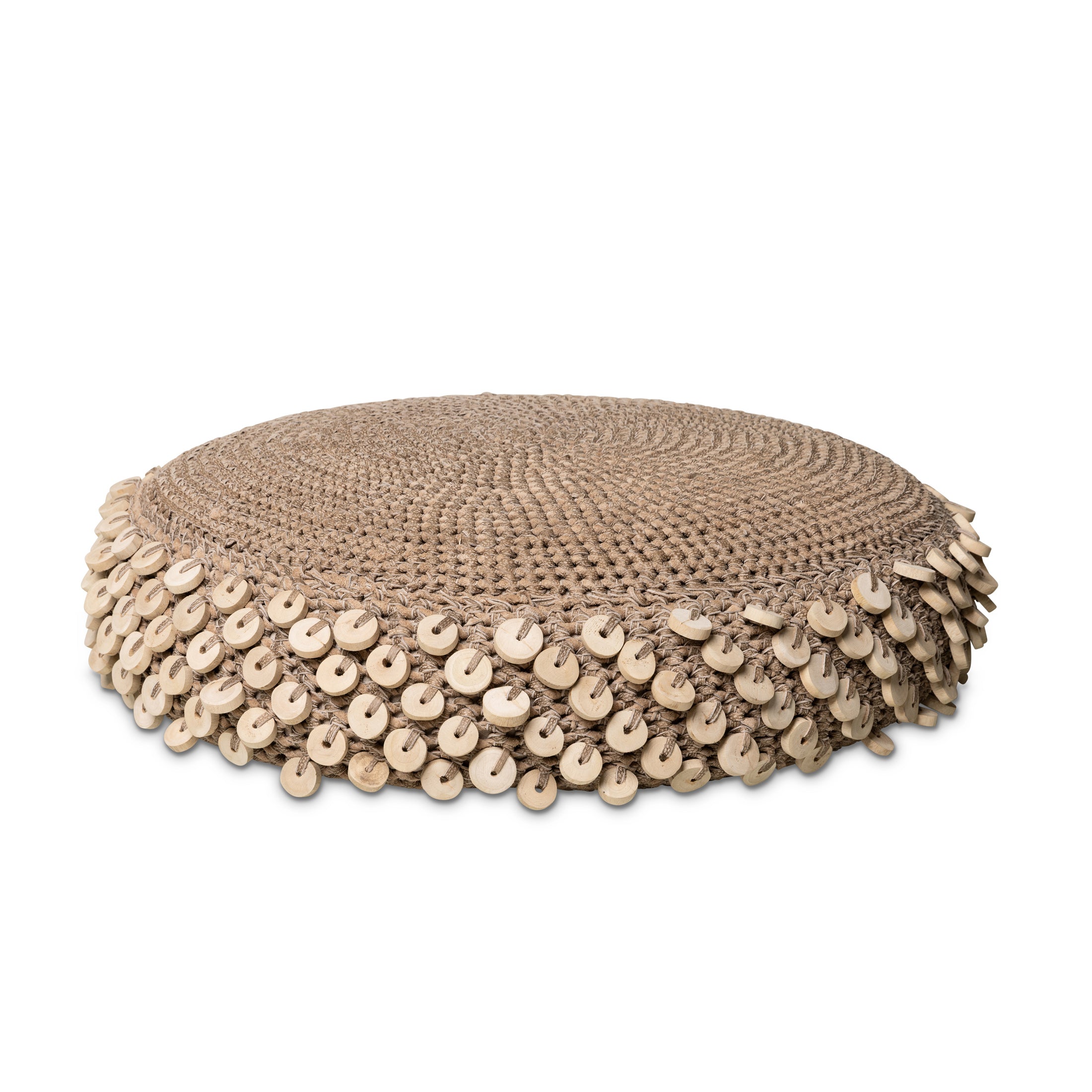 Chobe Crocheted Pebble Ottoman Set w/ Wood Discs