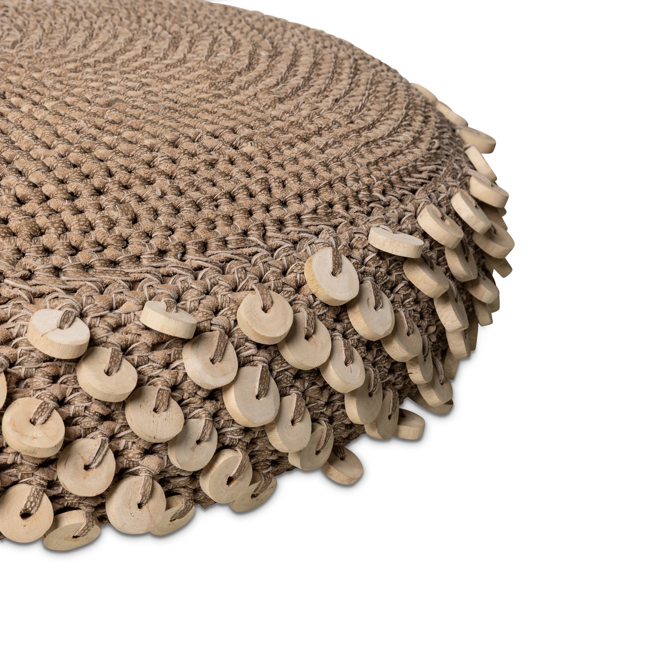 Chobe Crocheted Pebble Ottoman Set w/ Wood Discs