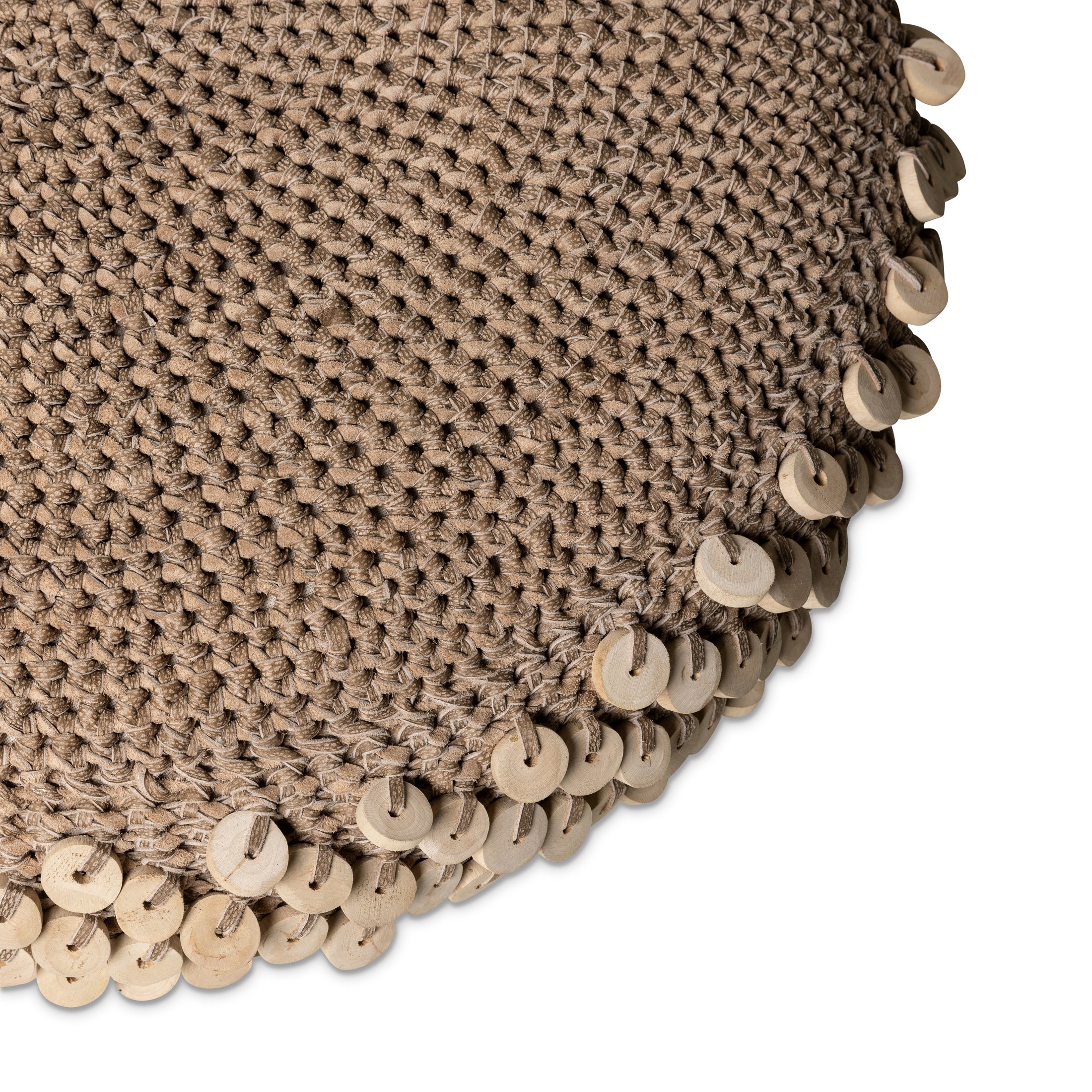 Chobe Crocheted Pebble Ottoman Set w/ Wood Discs