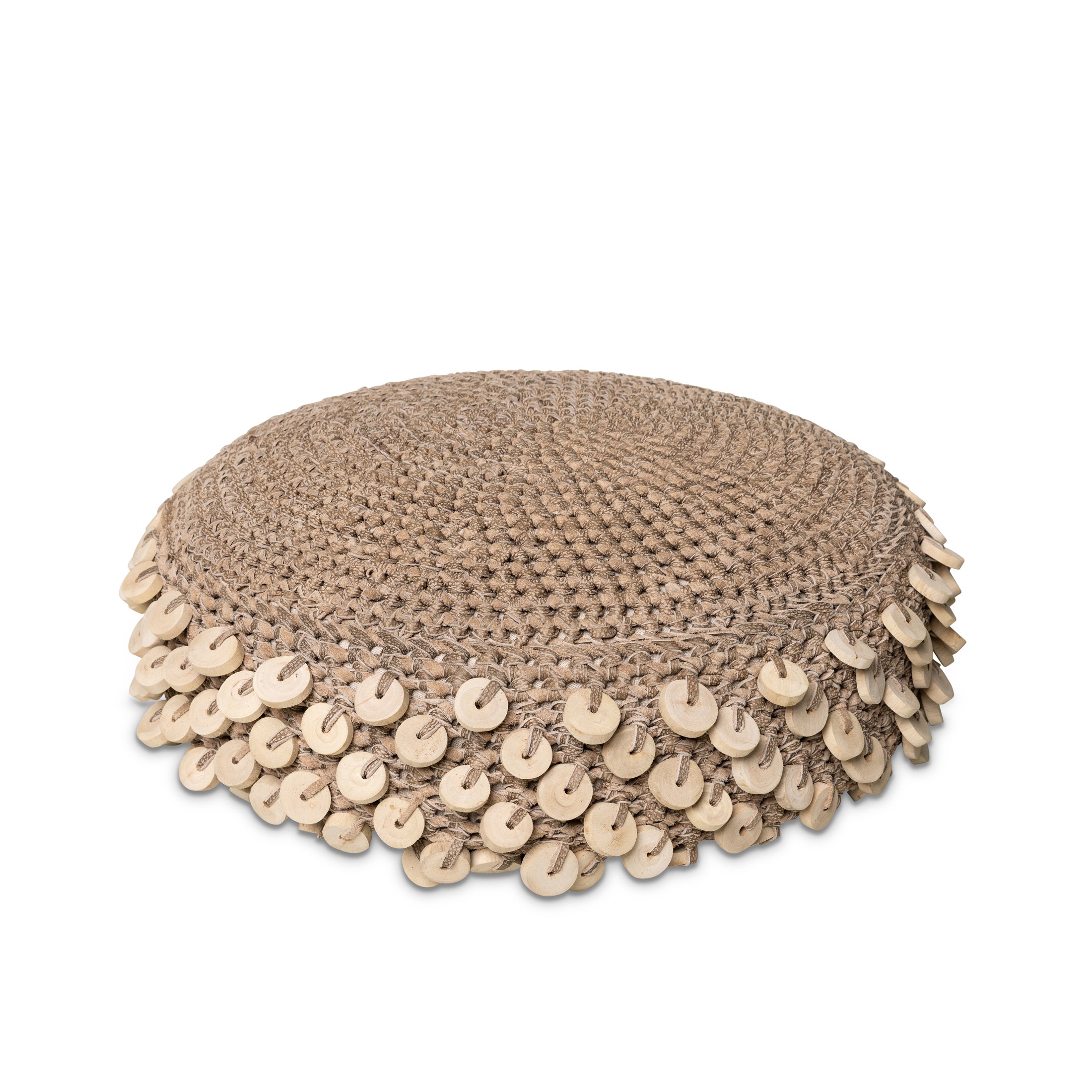 Chobe Crocheted Pebble Ottoman Set w/ Wood Discs