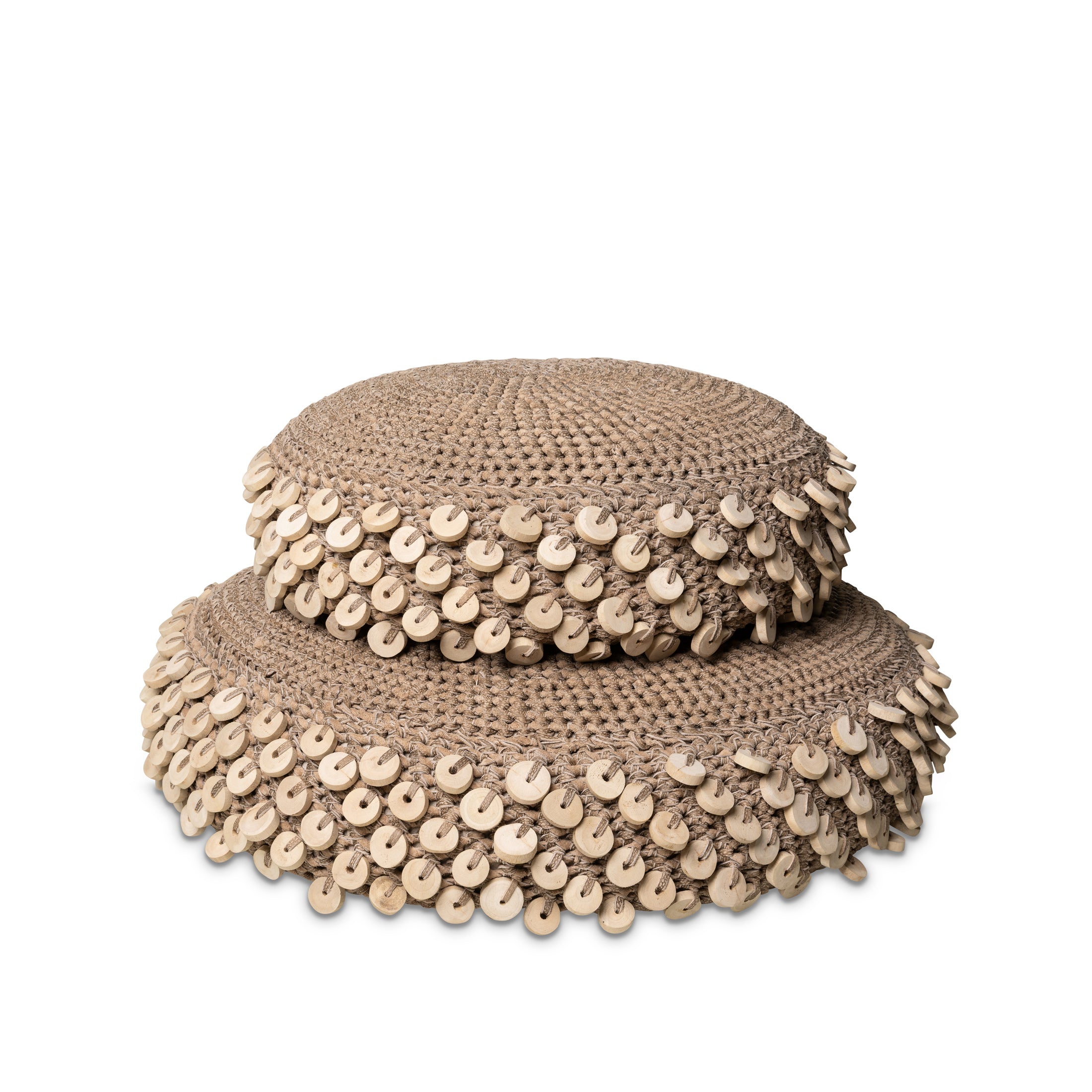 Chobe Crocheted Pebble Ottoman Set w/ Wood Discs
