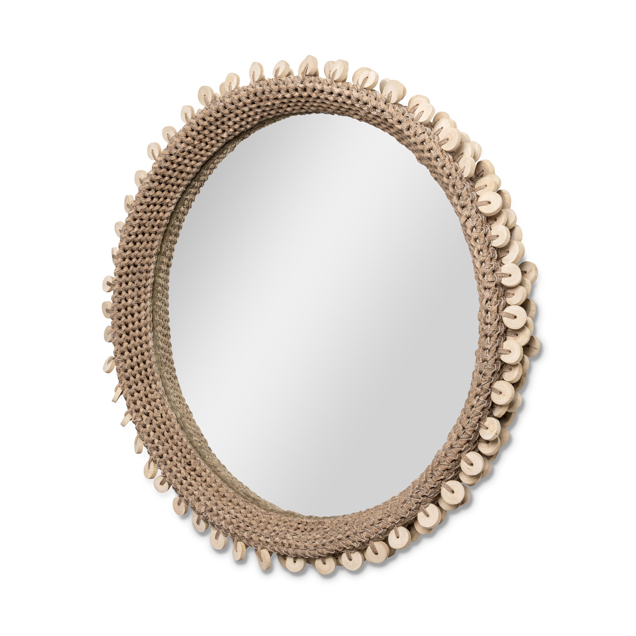 Chobe Crocheted Leather Mirror w/ Wood Discs
