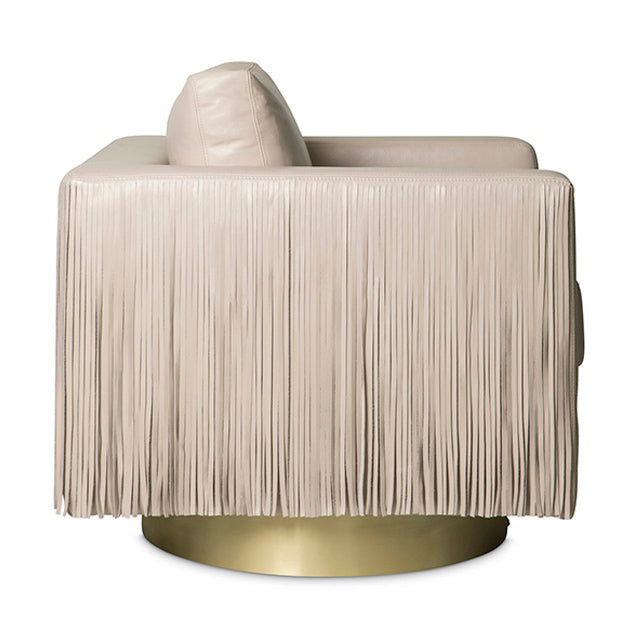 Egoli Leather Swivel Chair in Cream-Stone Leather