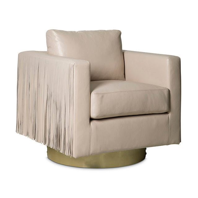Egoli Leather Swivel Chair in Cream-Stone Leather