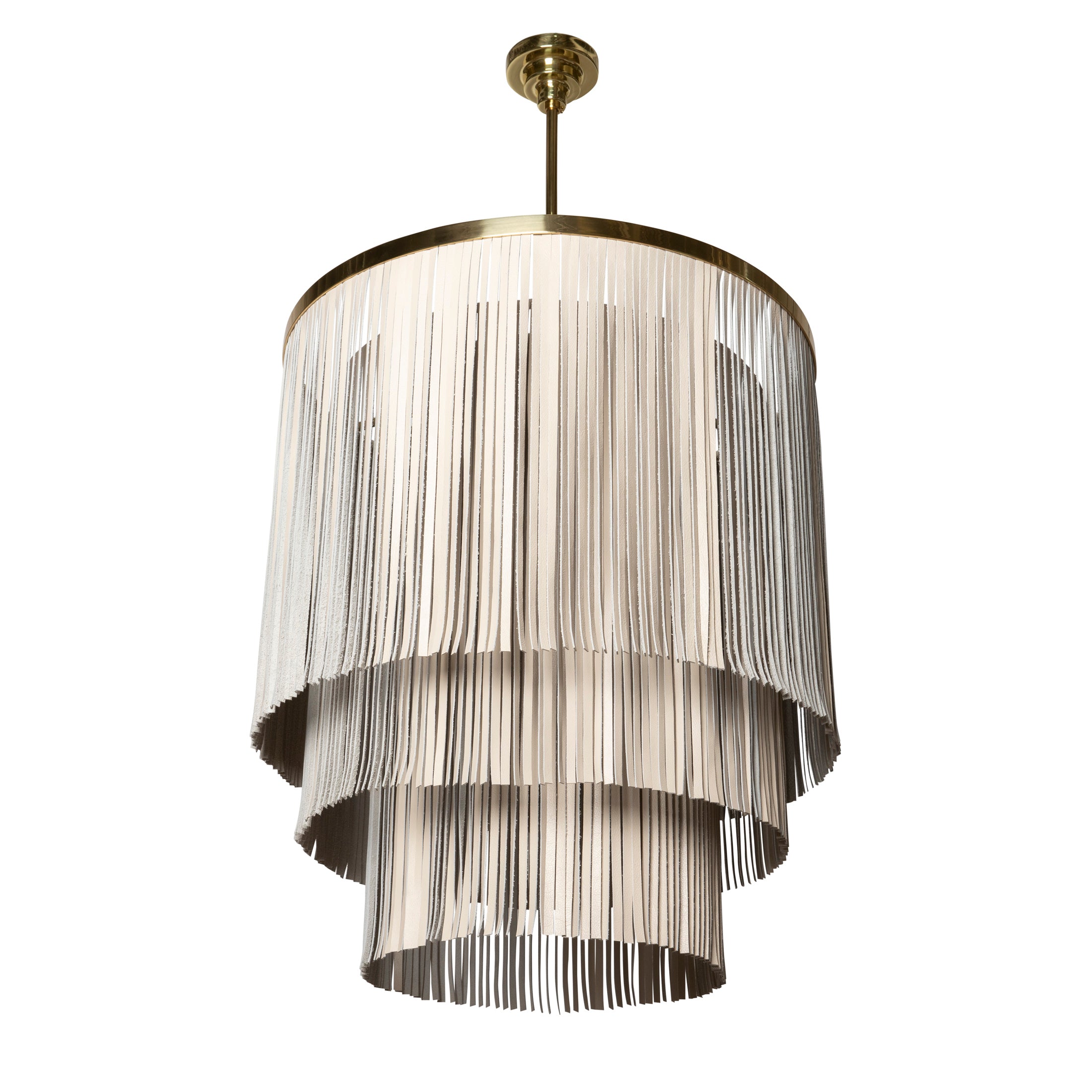 Small NeKeia Leather Chandelier in Brass Finish and Cream-Stone Leather