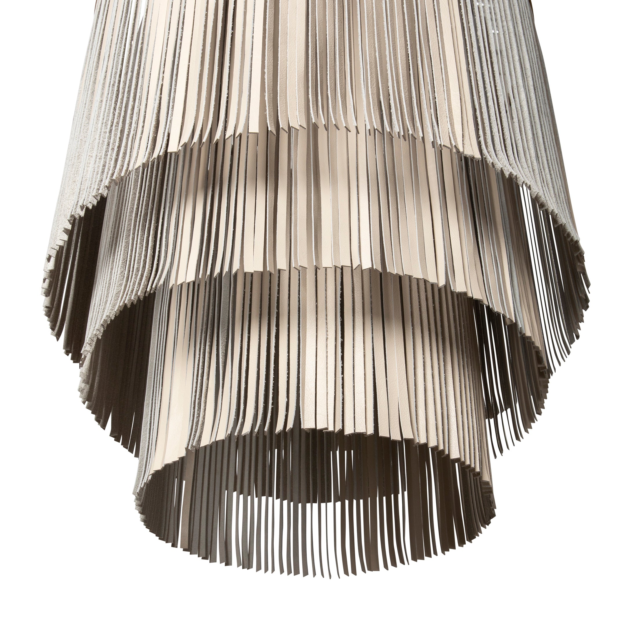 Small NeKeia Leather Chandelier in Brass Finish and Cream-Stone Leather