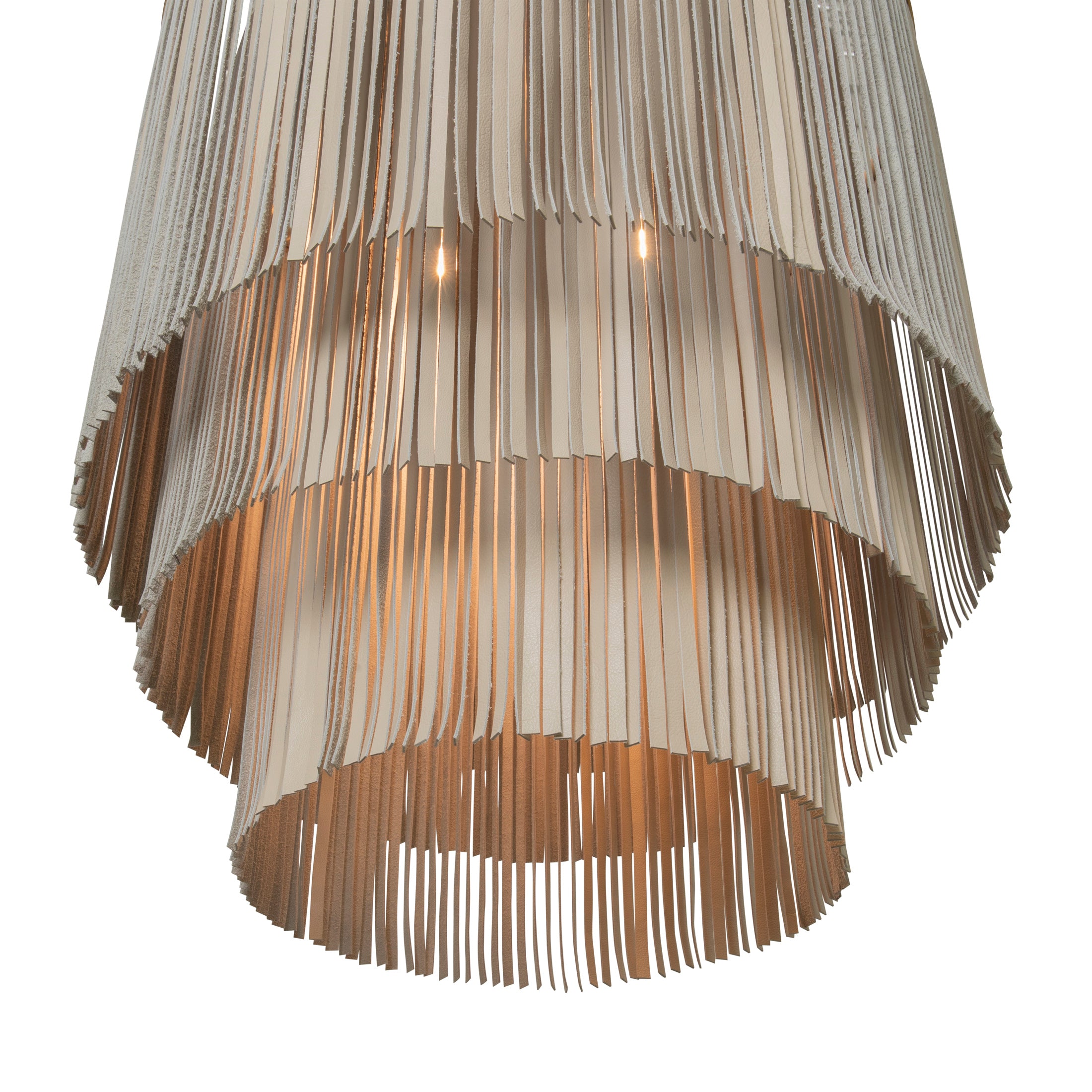 Small NeKeia Leather Chandelier in Brass Finish and Cream-Stone Leather
