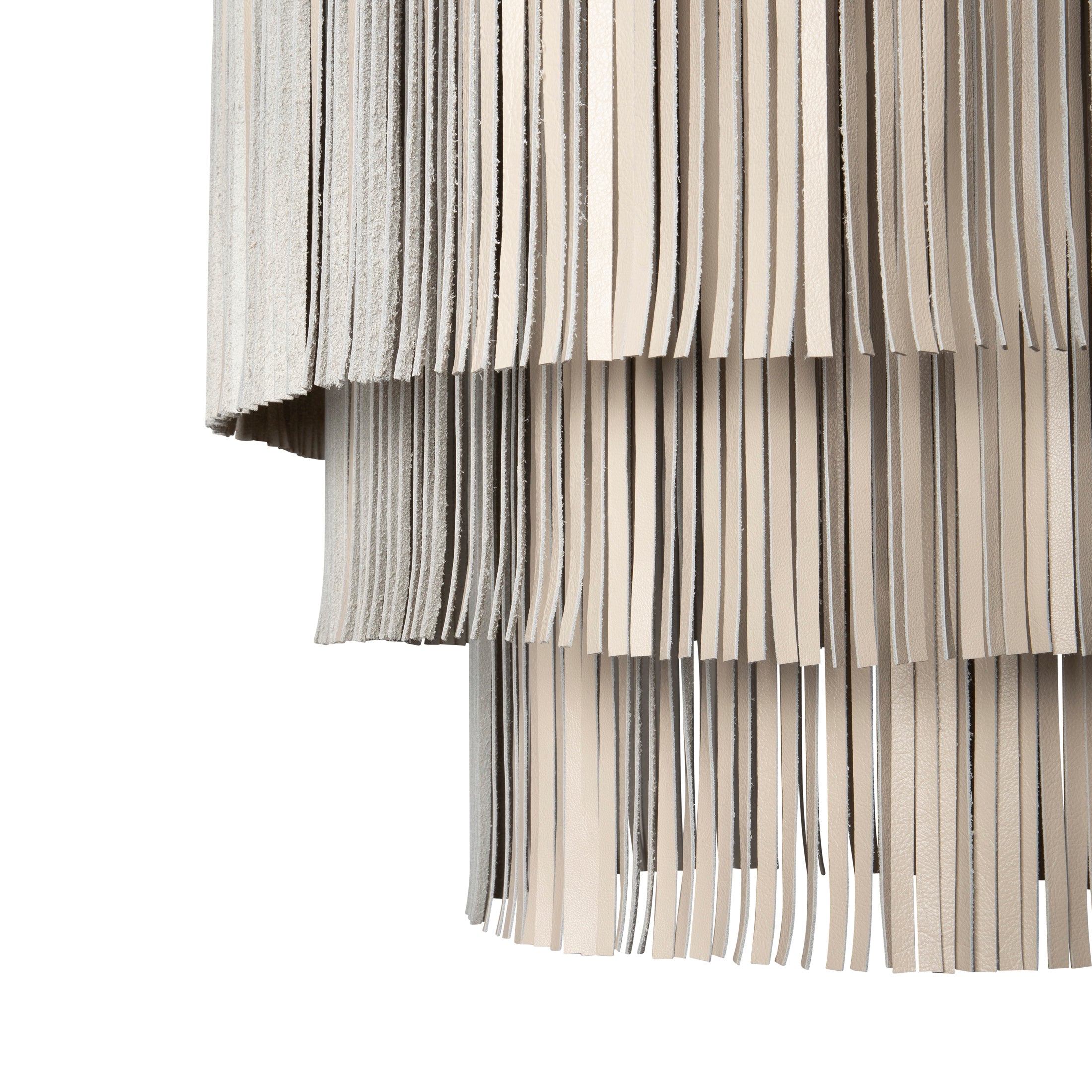 Small NeKeia Leather Chandelier in Brass Finish and Cream-Stone Leather