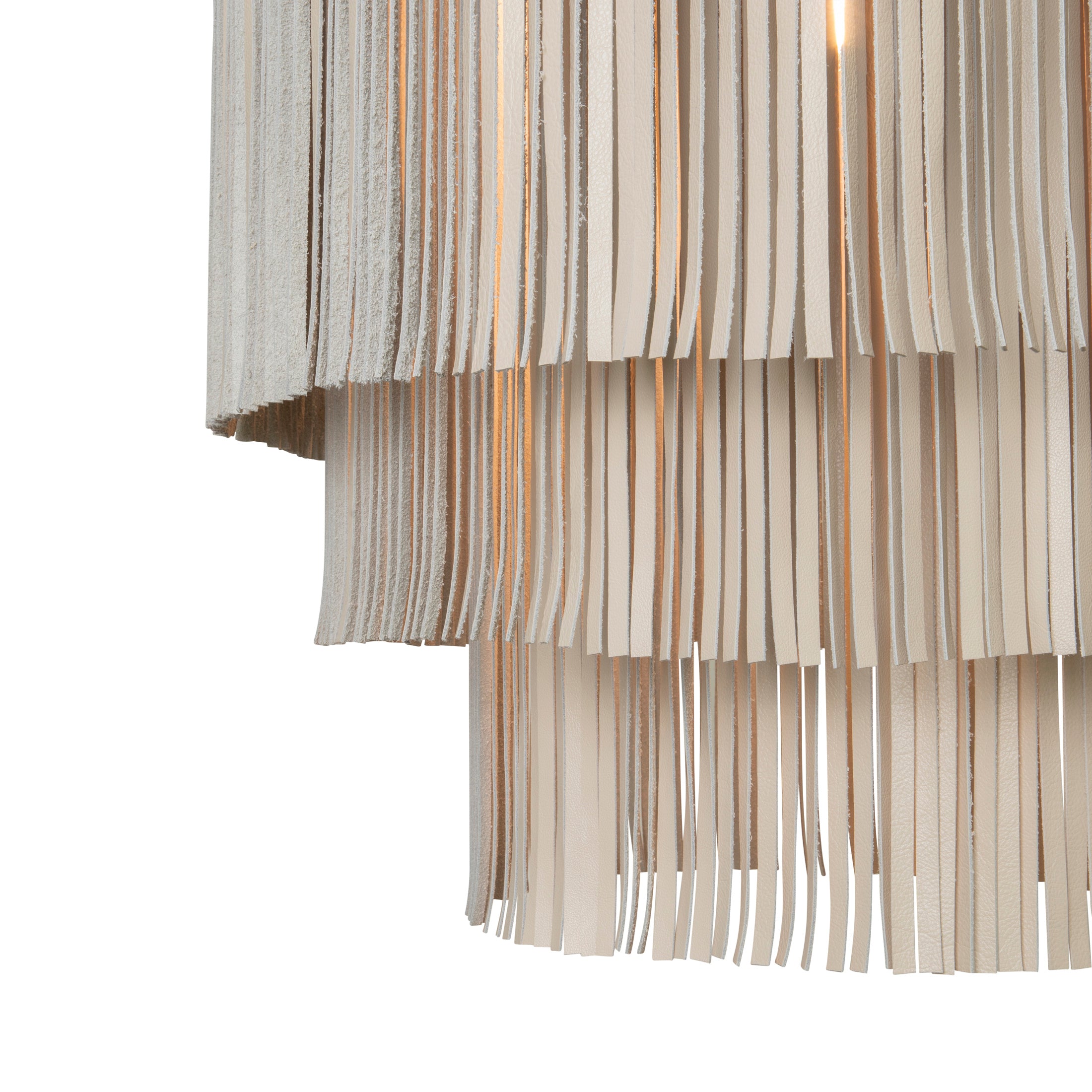 Small NeKeia Leather Chandelier in Brass Finish and Cream-Stone Leather