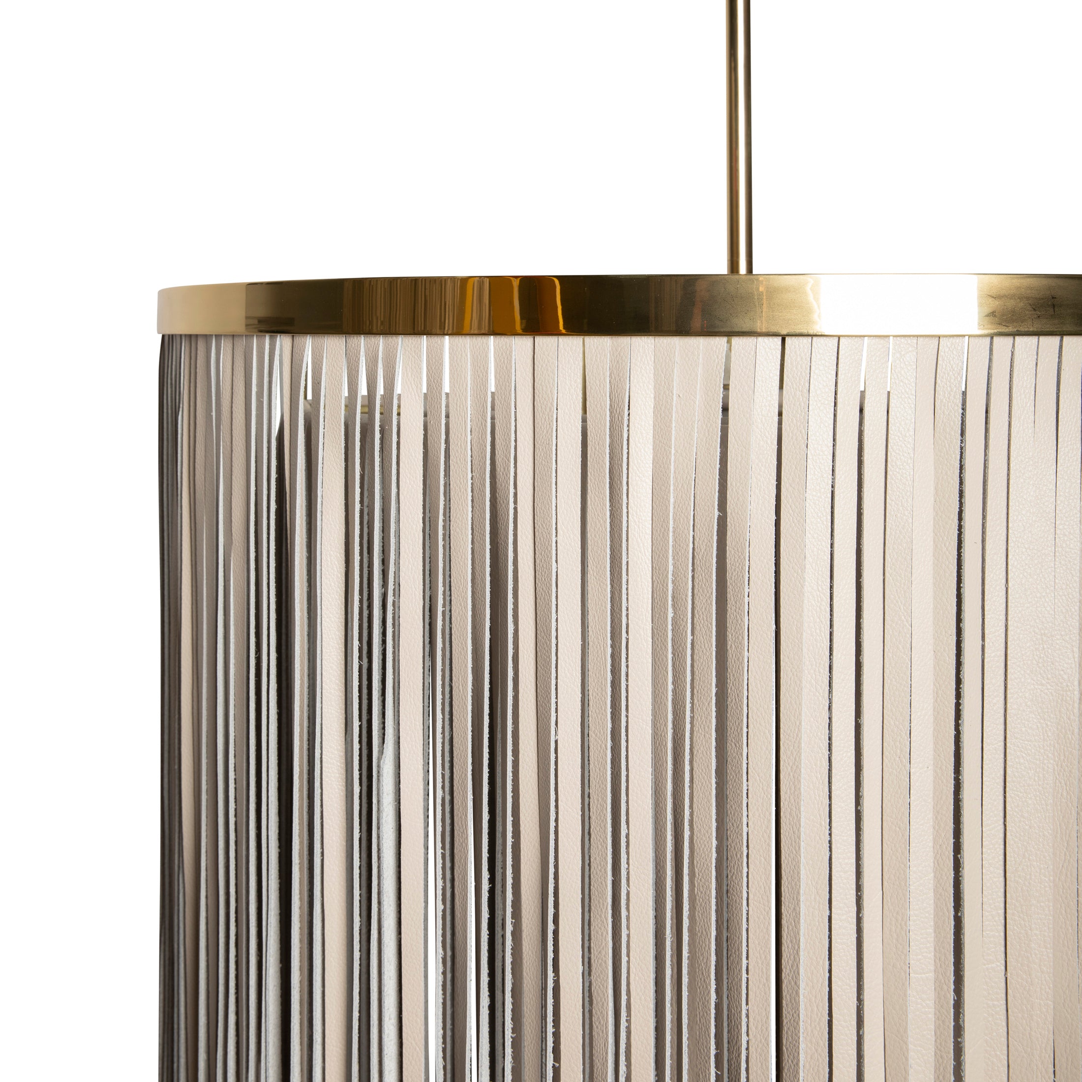 Small NeKeia Leather Chandelier in Brass Finish and Cream-Stone Leather