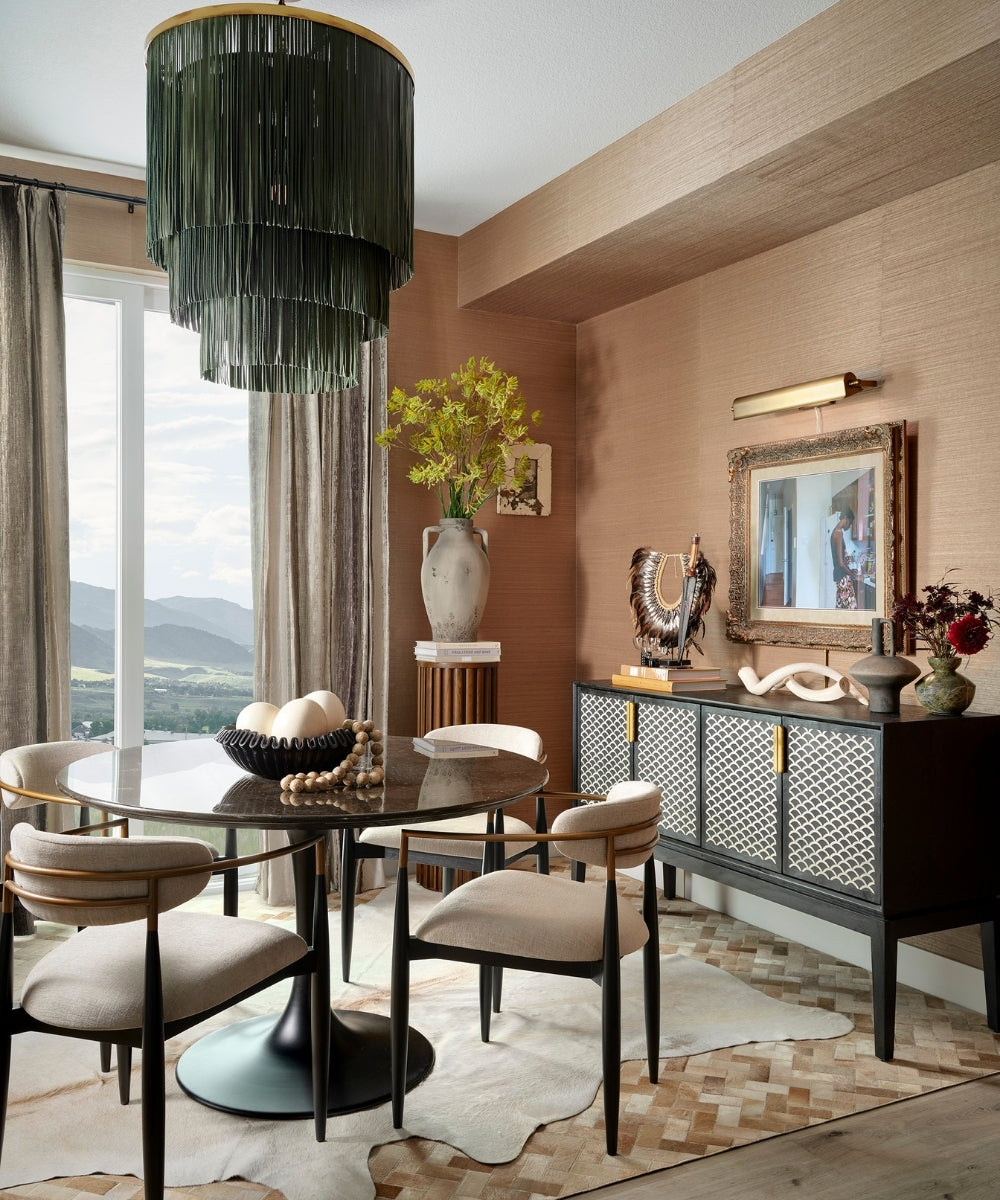 Small NeKeia Leather Chandelier in Brass Finish and NeKeia Leather