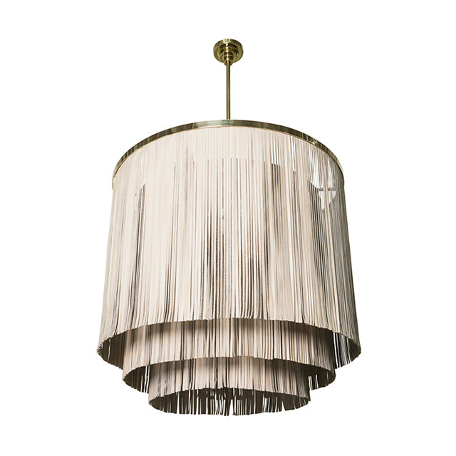 Large NeKeia Leather Chandelier in Brass Finish and Cream-Stone Leather