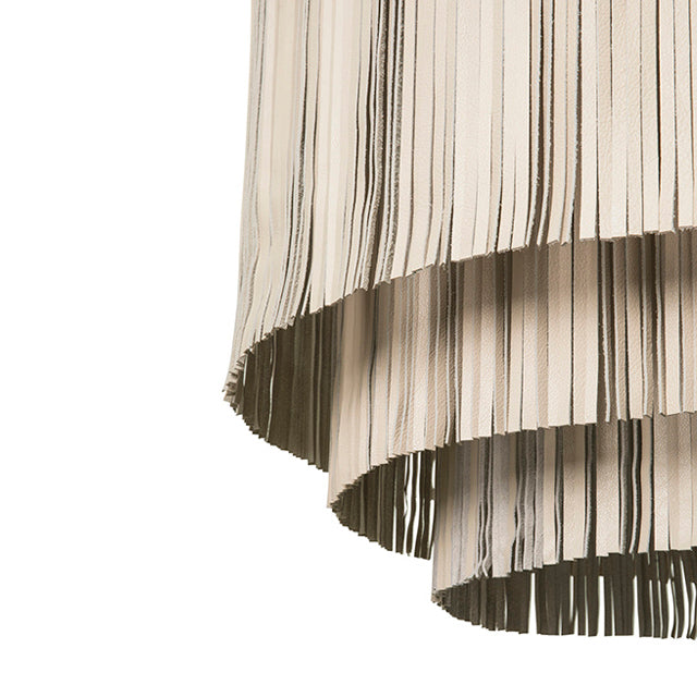 Large NeKeia Leather Chandelier in Nickel Finish and Cream-Stone Leather