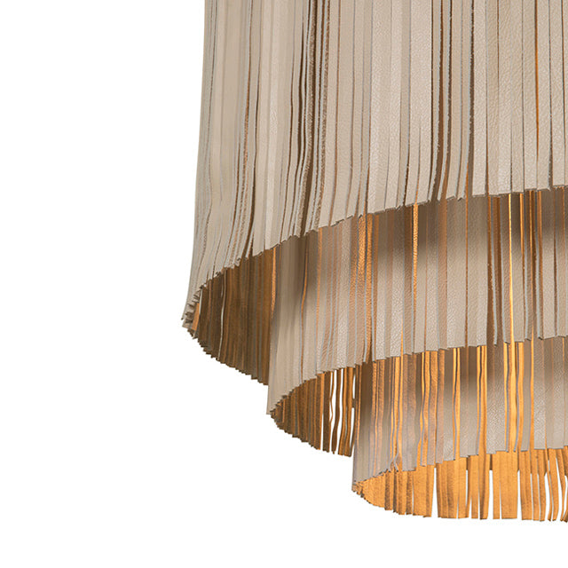 Large NeKeia Leather Chandelier in Nickel Finish and Cream-Stone Leather