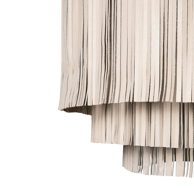 Large NeKeia Leather Chandelier in Nickel Finish and Cream-Stone Leather