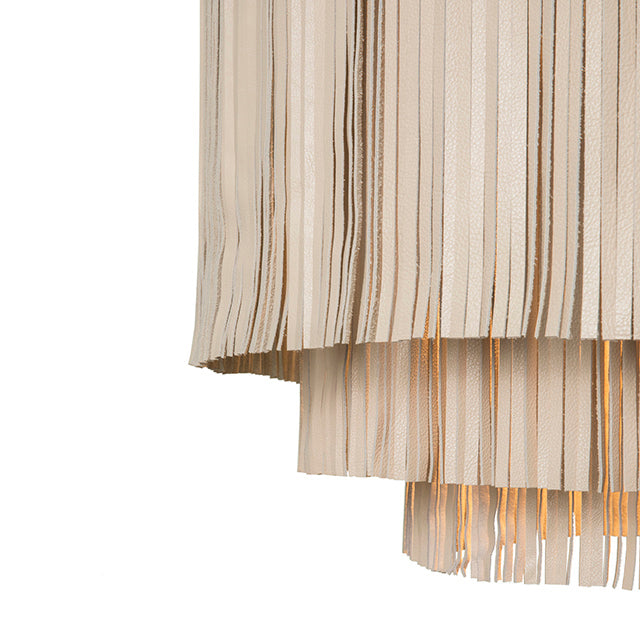 Large NeKeia Leather Chandelier in Nickel Finish and Cream-Stone Leather