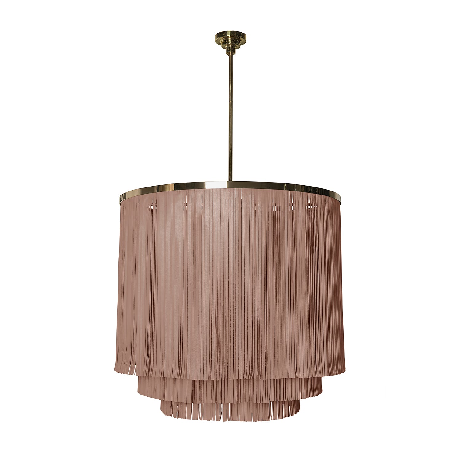 Large NeKeia Leather Chandelier in Brass Finish and Metallic Leather