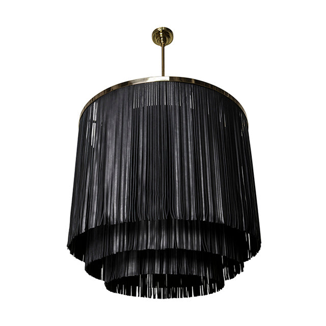 Large NeKeia Leather Chandelier in Brass Finish and Premium Leather