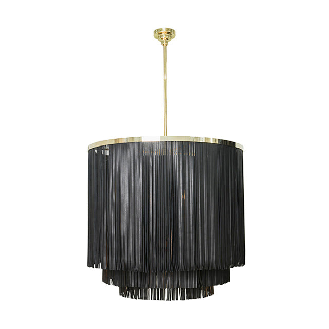 Large NeKeia Leather Chandelier in Brass Finish and Premium Leather