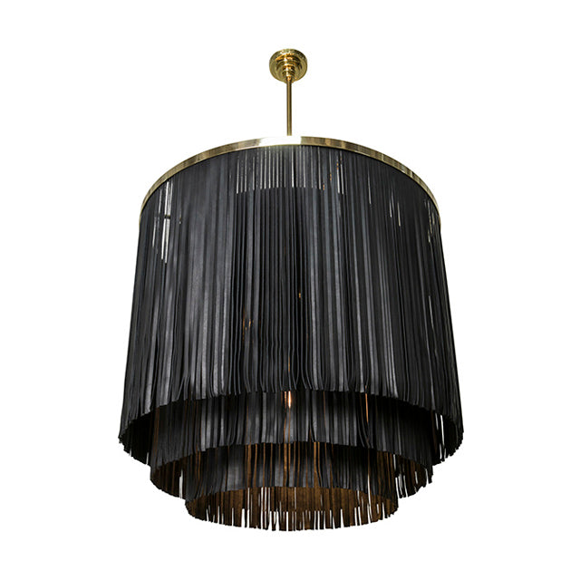 Large NeKeia Leather Chandelier in Brass Finish and Premium Leather