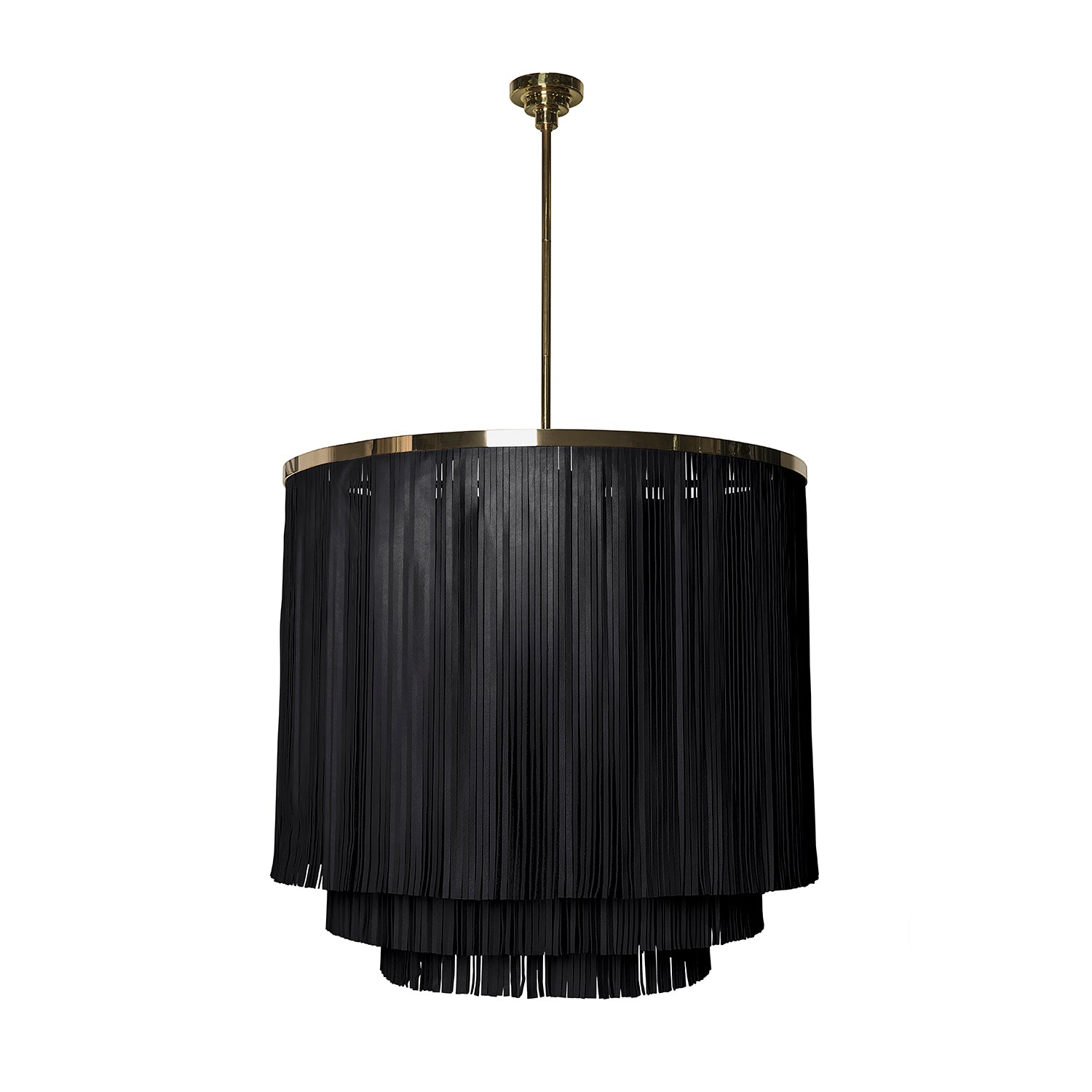 Large NeKeia Leather Chandelier in Brass Finish and Premium Leather