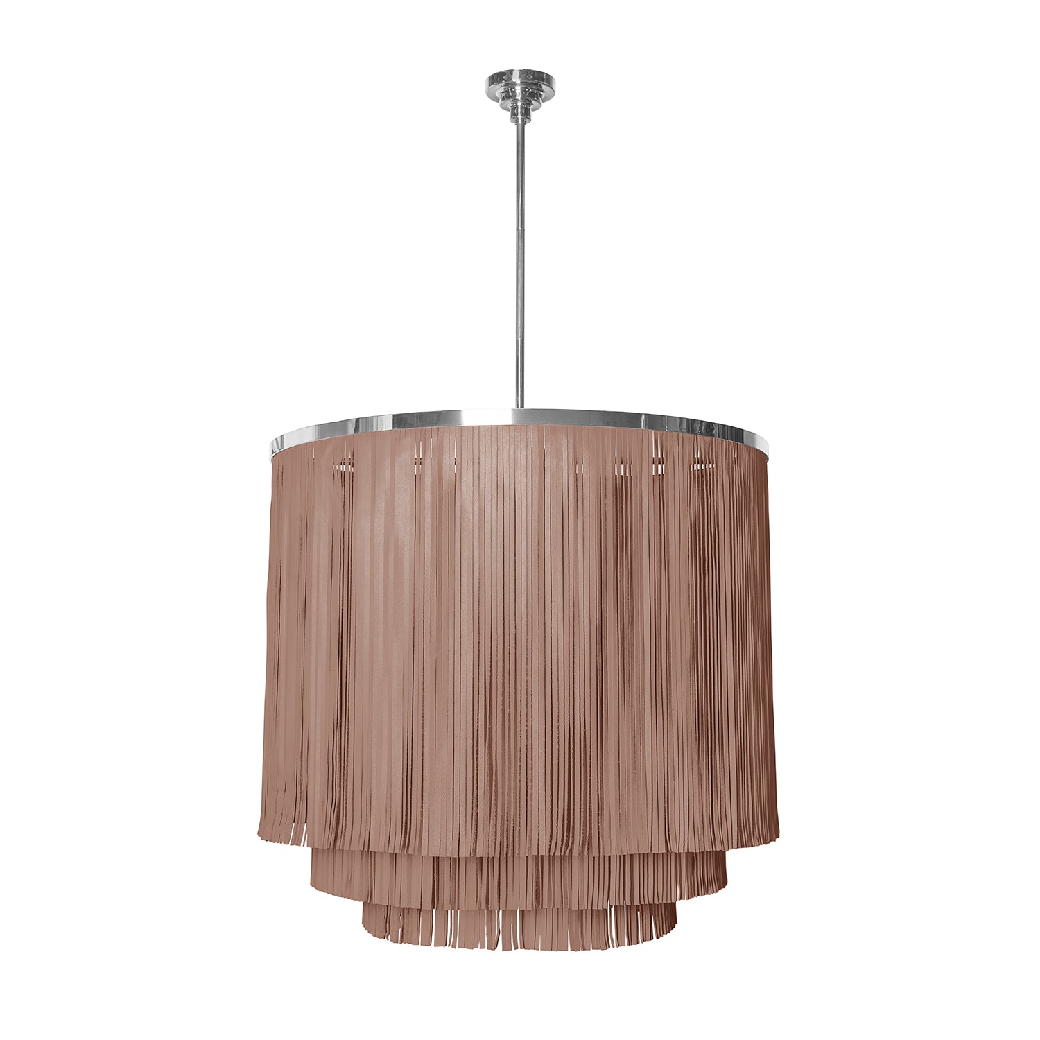 Large NeKeia Leather Chandelier in Nickel Finish and Metallic Leather