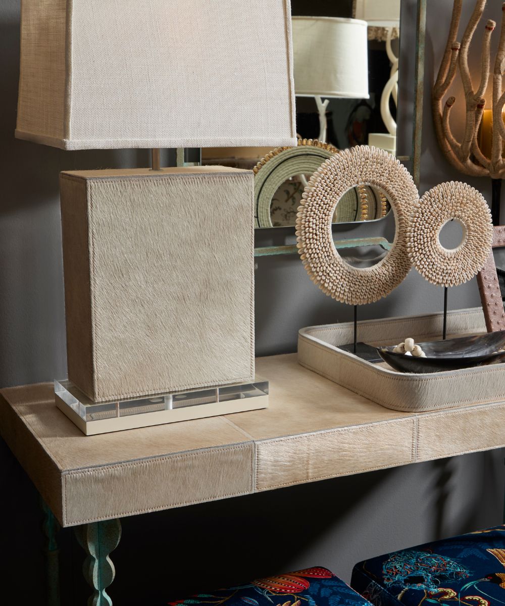 Marula Cream Cow Hide Block Lamp