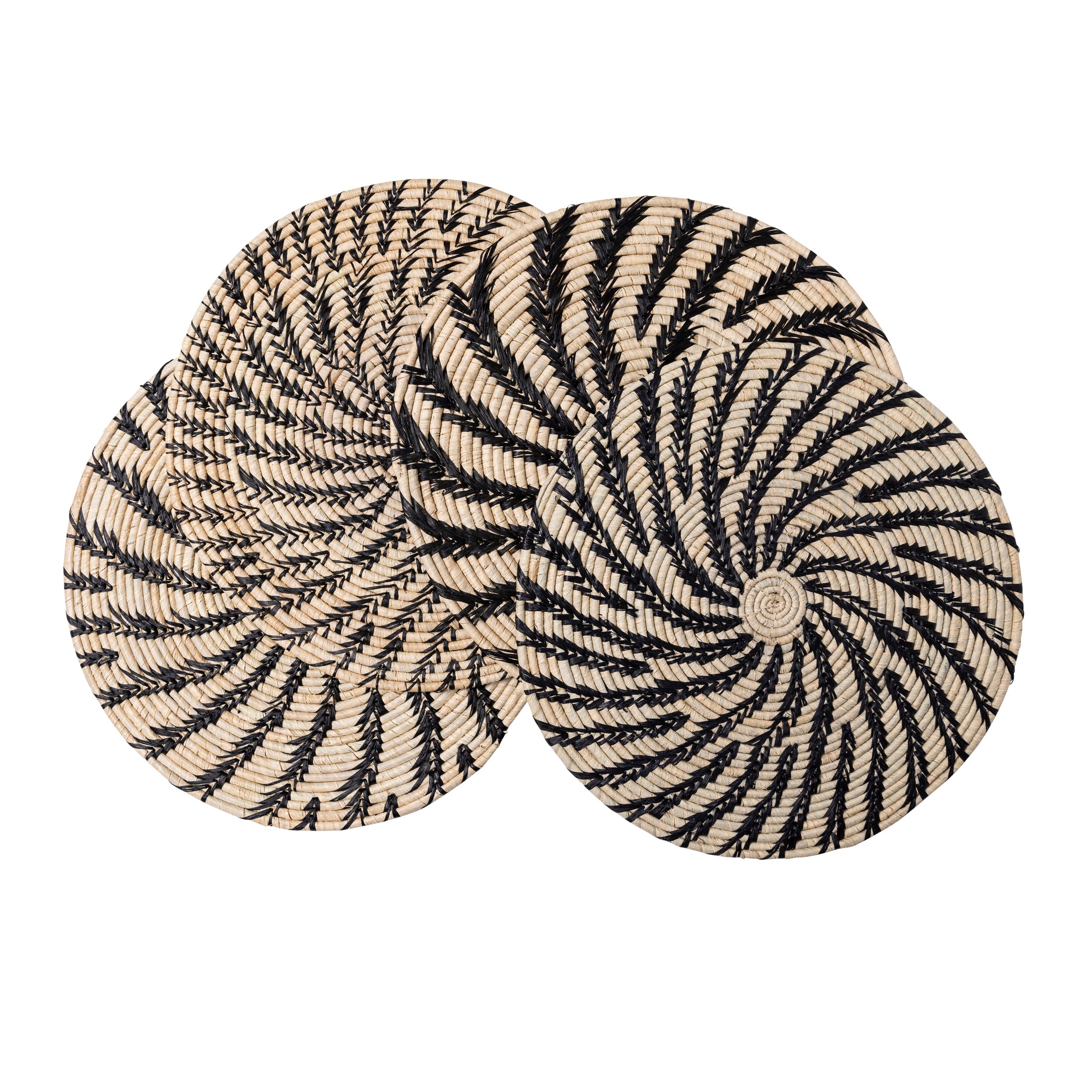 Raffia Placemats - Natural / Black Spiral (S/4)
