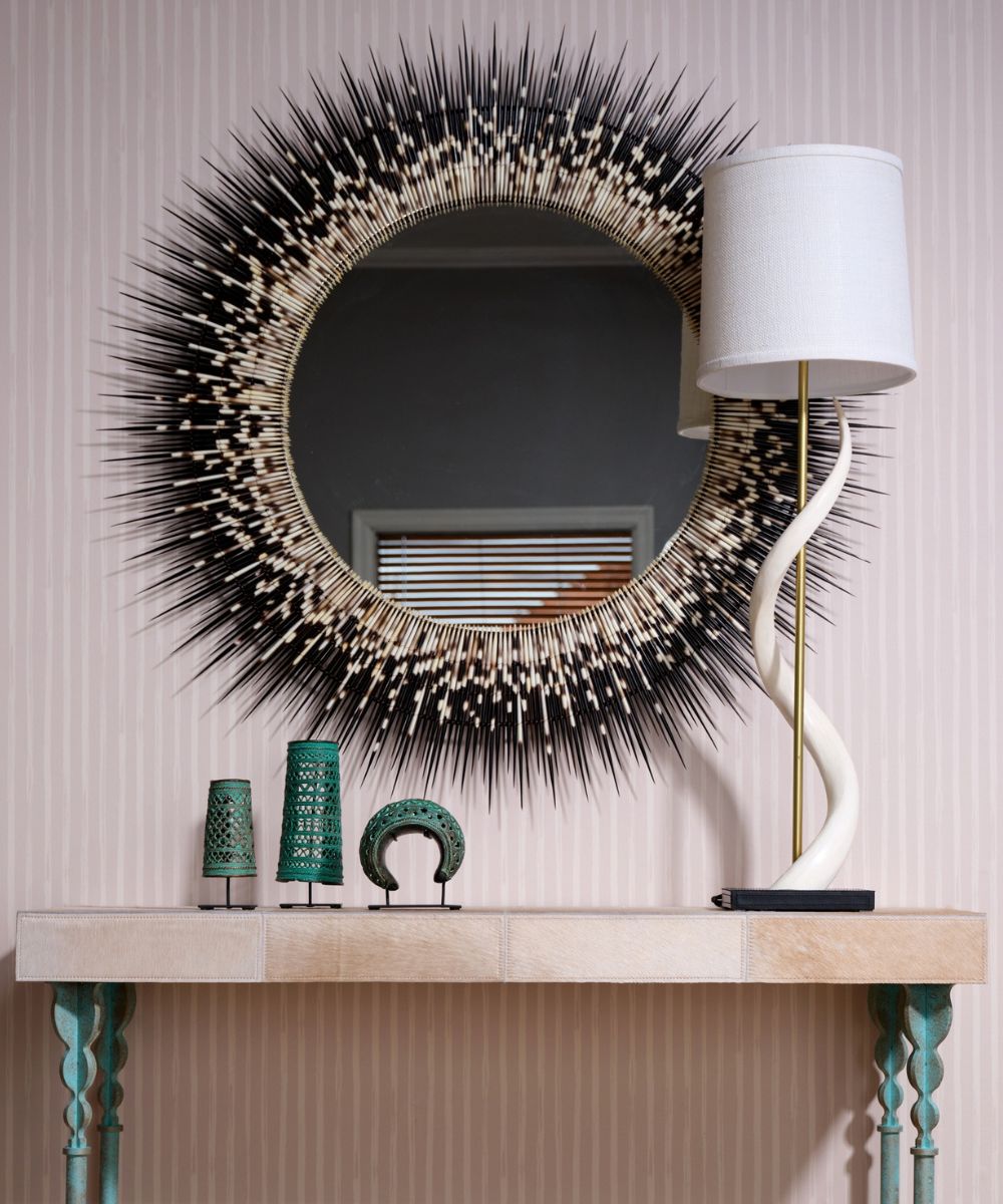 Kudu Inner Horn Lamp on Leather Base - Brass Rod